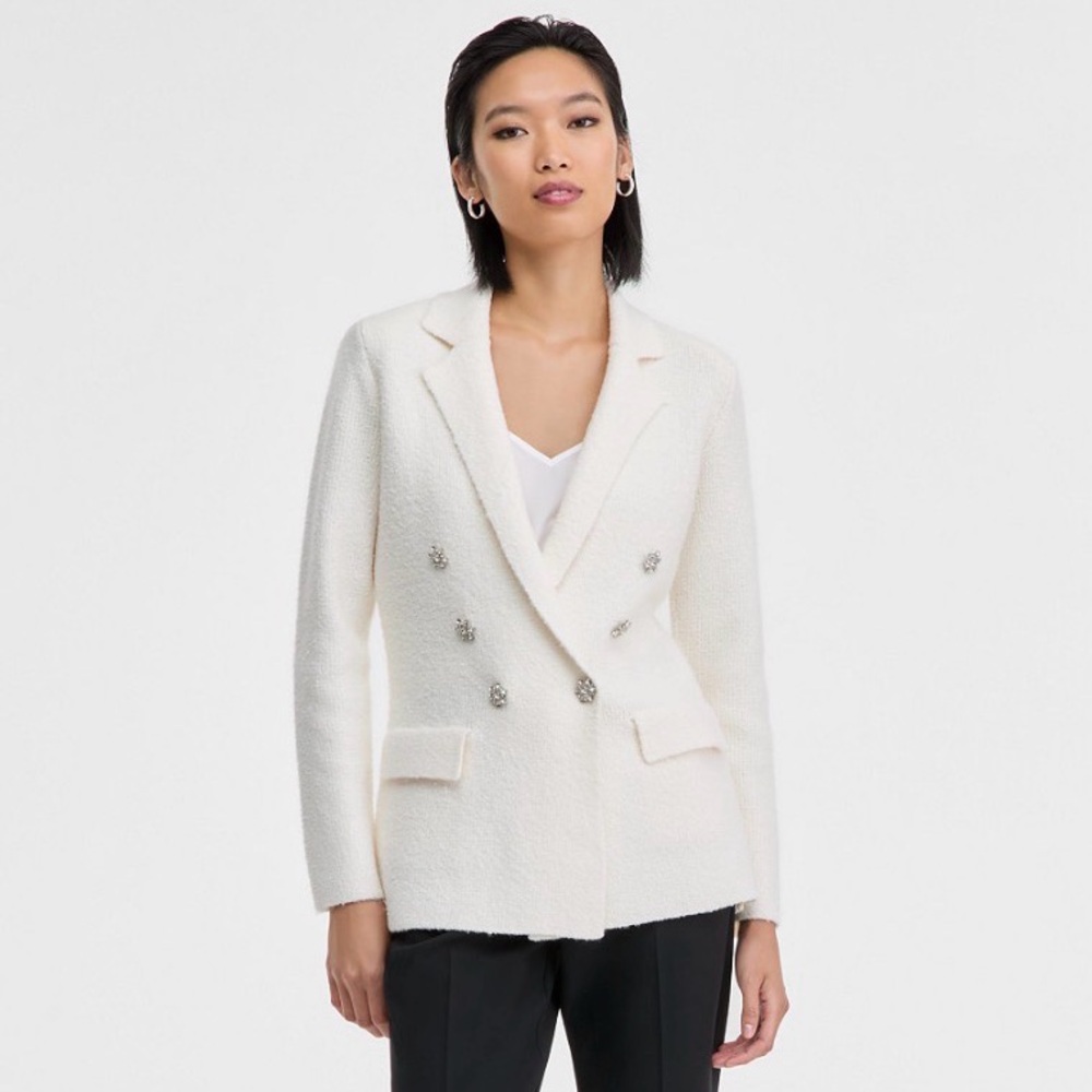 INC International Concepts Women's Cream Blazer with Silver Buttons